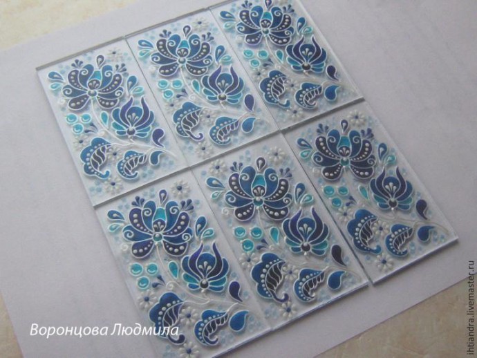 Витражный фонарик в стиле "Гжель": часть 2
