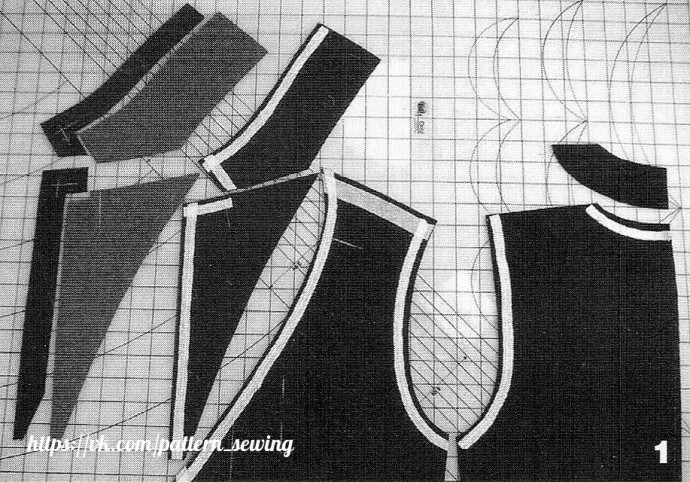Воротник: фигурная горловина, отрезной лацкан и втачная бейка