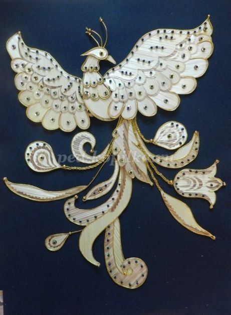 Декоративное панно "Жар-птица" из соломки: часть 6