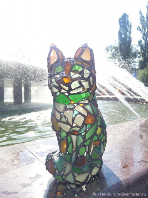 Делаем витражную статуэтку котика из морского стекла