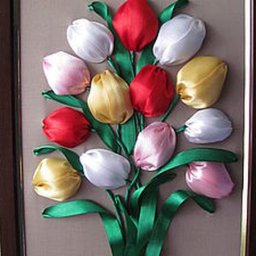 Вышивка "Тюльпаны" из атласных лент
