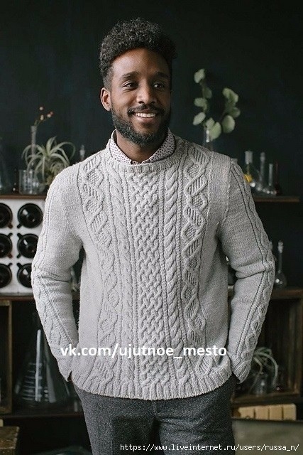 Красивый мужской свитер спицами
