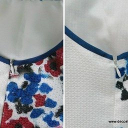 Обработка края потайной молнии при окантовывании горловины/проймы косой бейкой