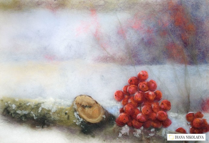 Создаем из шерсти картину "Синица"