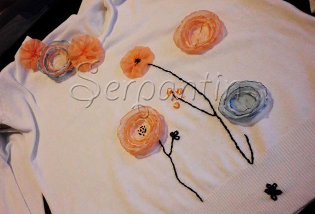 Декорирование джемпера цветами и лентами Декорирование джемпера цветами и лентами