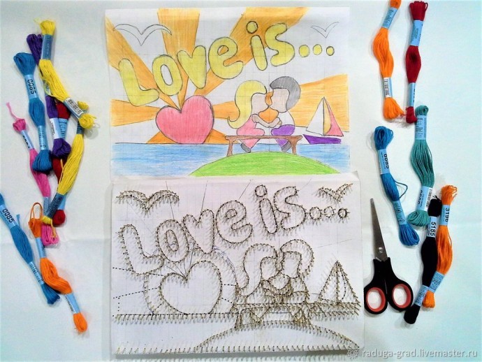 Картина в технике String Art на День всех влюбленных: часть 1