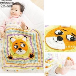 Вяжем крючком детский плед с лисёнком