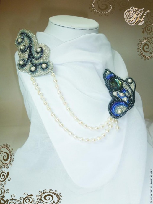 Вышивка бисером и жемчугом: брошь "Холодное лето" Вышивка бисером и жемчугом: брошь "Холодное лето"