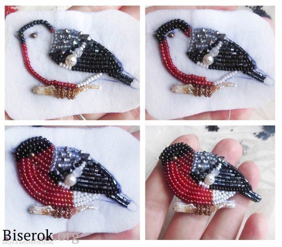Снегири-броши: мастер-класс