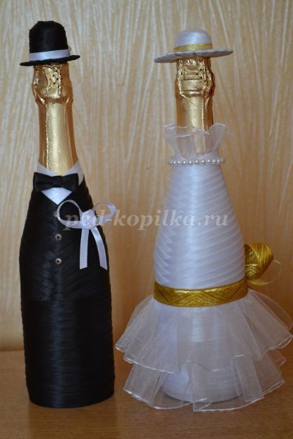 ​Украшение бутылок шампанского на свадьбу: мастер-класс, часть 3