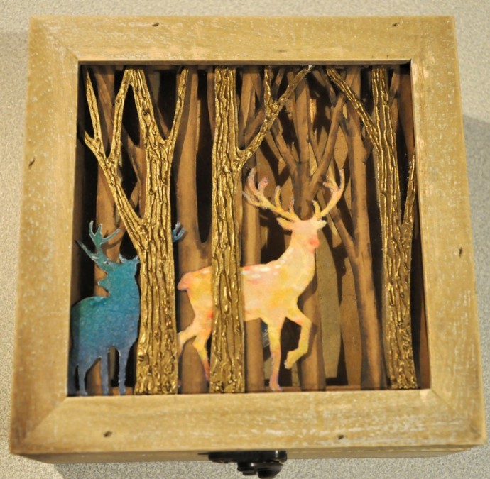 Декор шкатулки с двойной крышкой "Золотой волшебный лес": часть 1