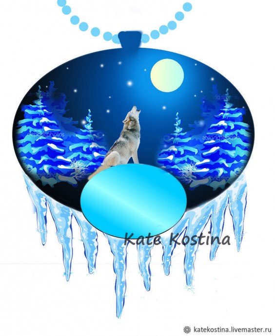 ​Кулон "Заледеневшее озеро": вышивка гладью и бисером, часть 1