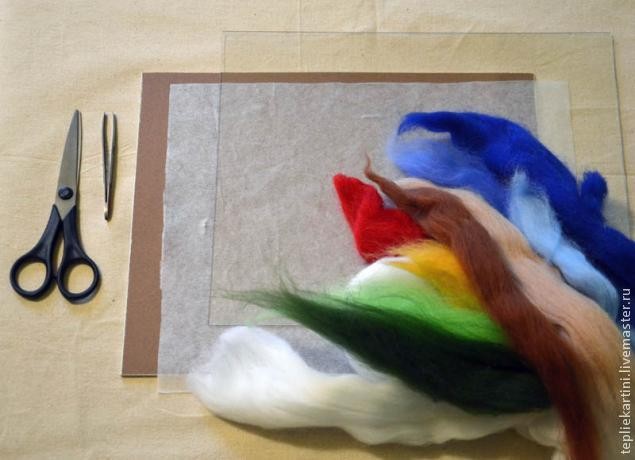 Рисуем шерстью картину "Зимняя ночь": часть 1