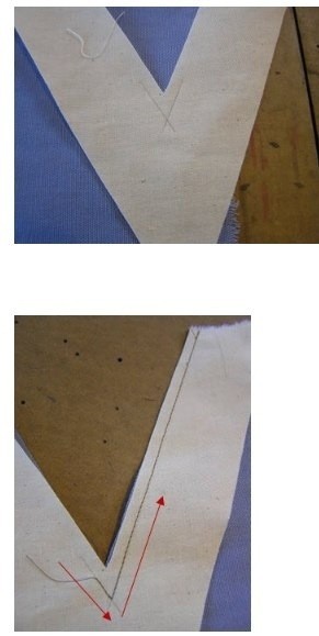 Обработка V-образного выреза обтачкой без шва и обтачкой со швом