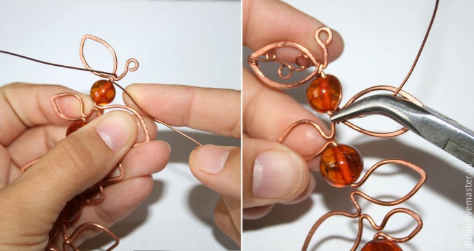 ​Делаем украшение из старых бус "Осенние листочки": часть 2