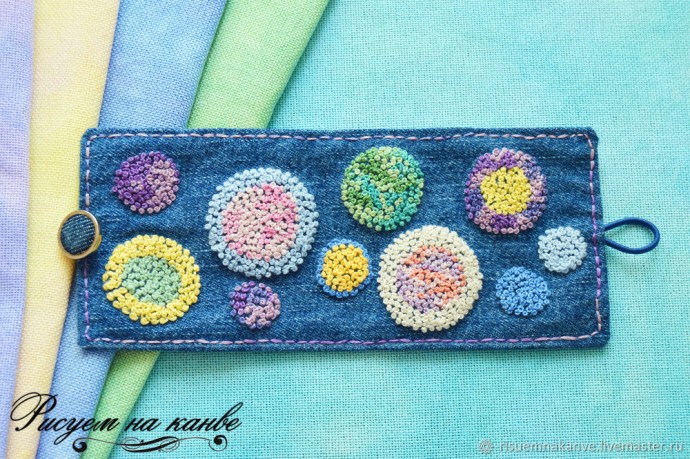 Создаем джинсовый браслет с вышивкой французскими узелками