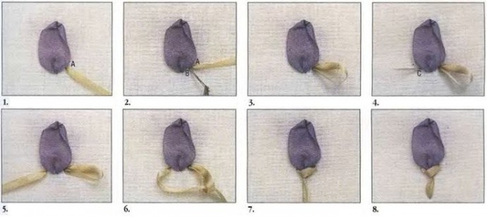 ​Вышиваем объёмные цветочки из атласных лент