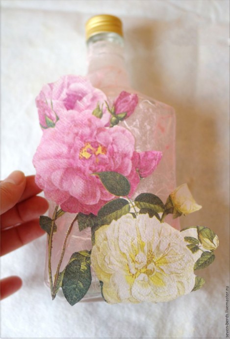 ​Декупаж с рисовой бумагой на стекле в стиле шебби-шик