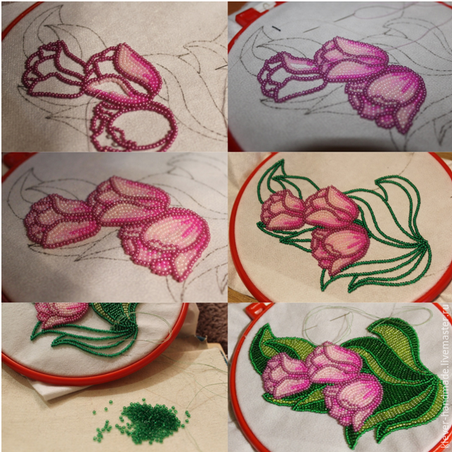 ​Создаем колье "Тюльпаны в саду" в технике вышивки бисером