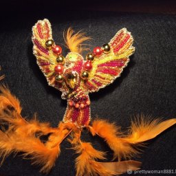 ​Брошь "Жар-птица" из бисера, бусин и перьев: часть 2