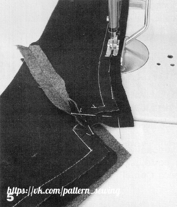 Воротник: фигурная горловина, отрезной лацкан и втачная бейка