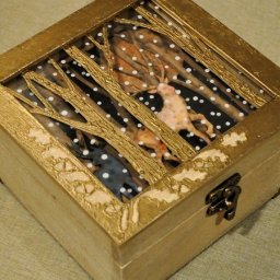 ​Декор шкатулки с двойной крышкой "Золотой волшебный лес": часть 1