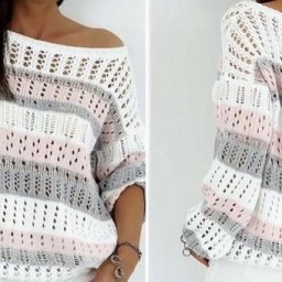 ​Полосатый пуловер спицами