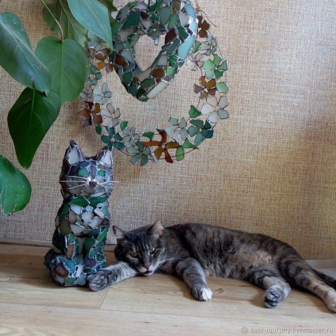 Делаем витражную статуэтку котика из морского стекла