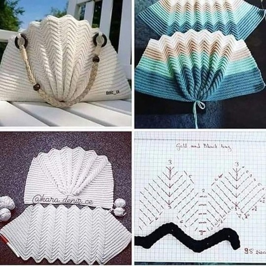Очень оригинальные вязаные сумки с узором "Волна" Очень оригинальные вязаные сумки с узором "Волна"