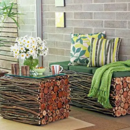 Интересная мебель из веток, фанеры и спилов