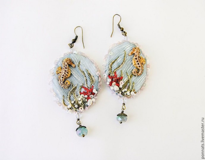Изготавливаем текстильные серьги с вышивкой и лепкой "Гиппокампус": часть 3 Изготавливаем текстильные серьги с вышивкой и лепкой "Гиппокампус": часть 3