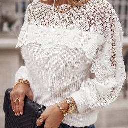 Нарядные белые блузы и свитера с кружевом