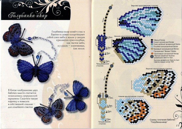 ​Брошки-бабочки из бисера