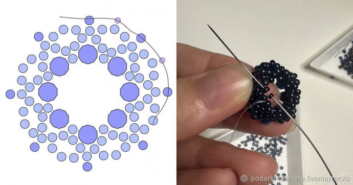 ​Новогодний шар с оплетёнными бисером кристаллами риволи: часть 2