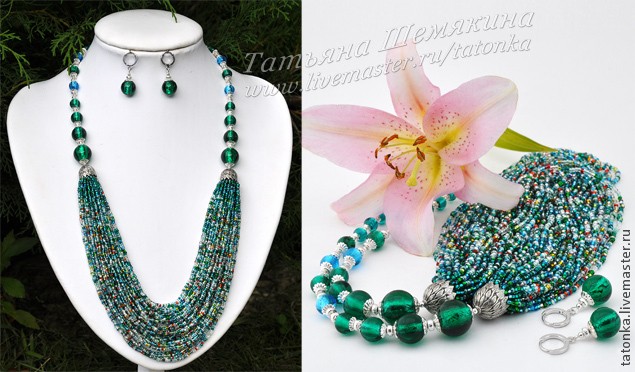 Колье с бисерным каскадом Колье с бисерным каскадом