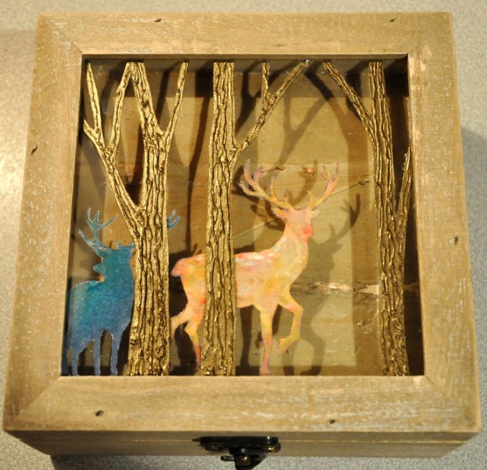 Декор шкатулки с двойной крышкой "Золотой волшебный лес": часть 1