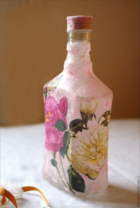 ​Декупаж с рисовой бумагой на стекле в стиле шебби-шик