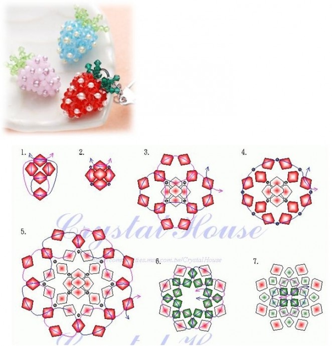 ​Ягоды клубники из бисера и биконуса