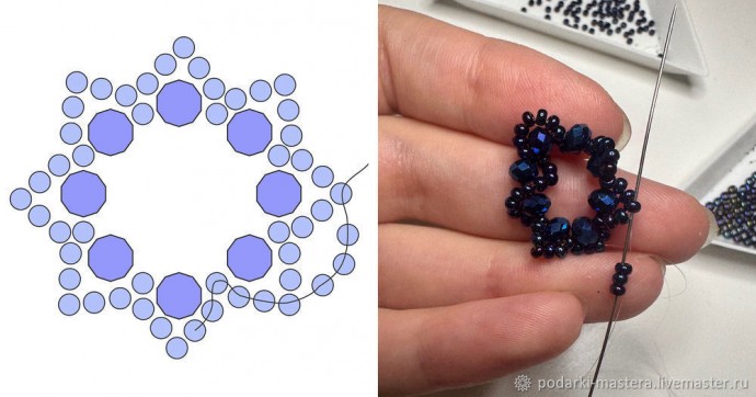 ​Новогодний шар с оплетёнными бисером кристаллами риволи: часть 1