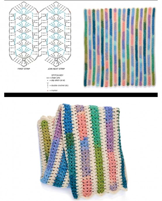Разноцветный плед крючком