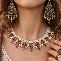 Ажурное колье из бисера с сердечками