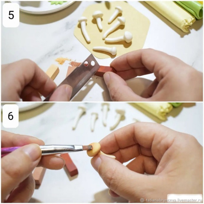 Милая брошь с опятами из полимерной глины