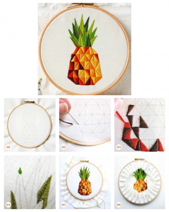 Ананас: вышивка гладью