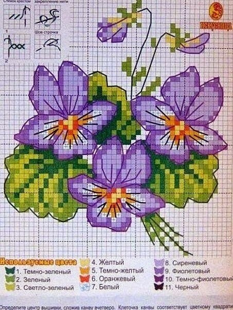 ​Вышиваем крестиком фиалки
