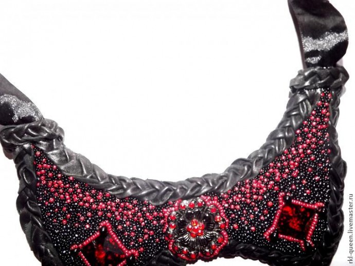 ​Создаем вышитое бисером колье "Воротничок" с элементами кожи: часть 4