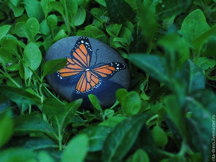 Роспись камня "Живая бабочка"