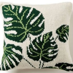 ​Подушка спицами в технике жаккарда "Лист монстеры"