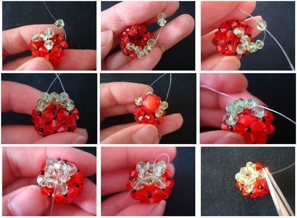 ​Ягоды клубники из бисера и биконуса