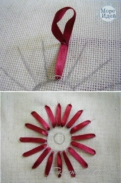 Вышивка лентами: гepбера Вышивка лентами: гepбера