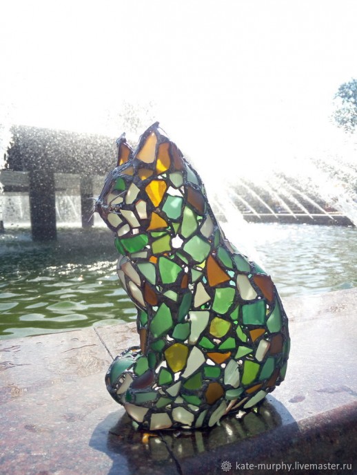 Делаем витражную статуэтку котика из морского стекла